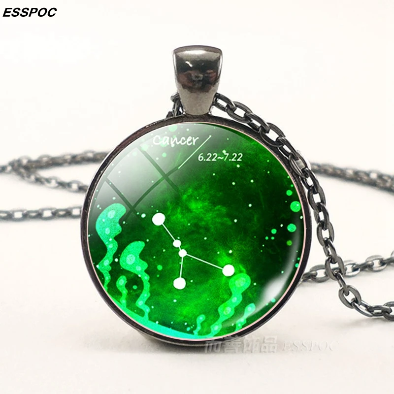 12 зодиака кулон ожерелье Созвездие стекло кабошон черное цепь Овен Телец Gemini Cancer
