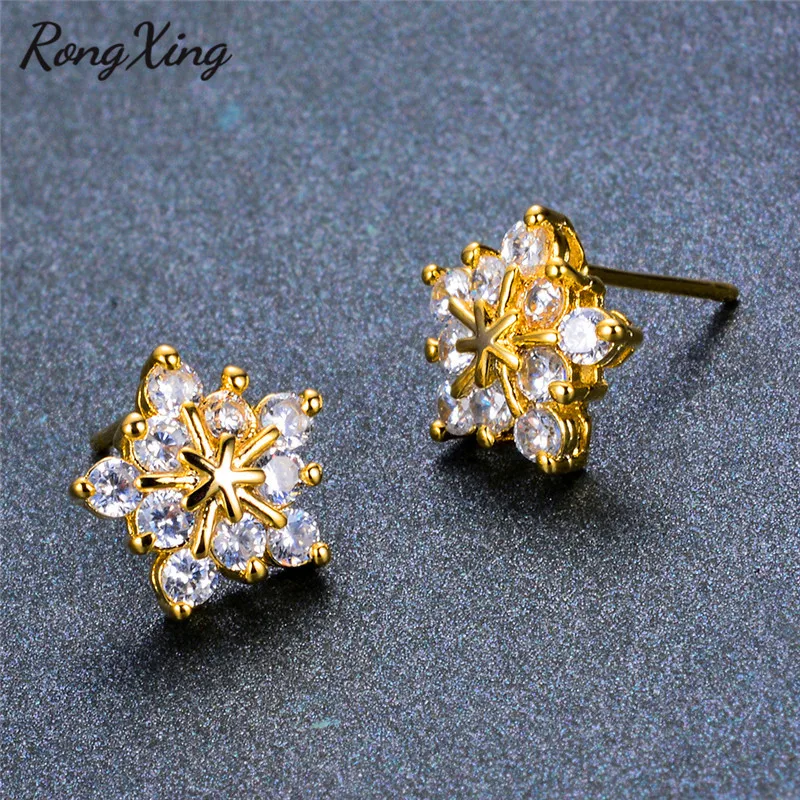 RongXing роскошные серебряные/Золотые/розовые Золотые заполненные снежинки серьги