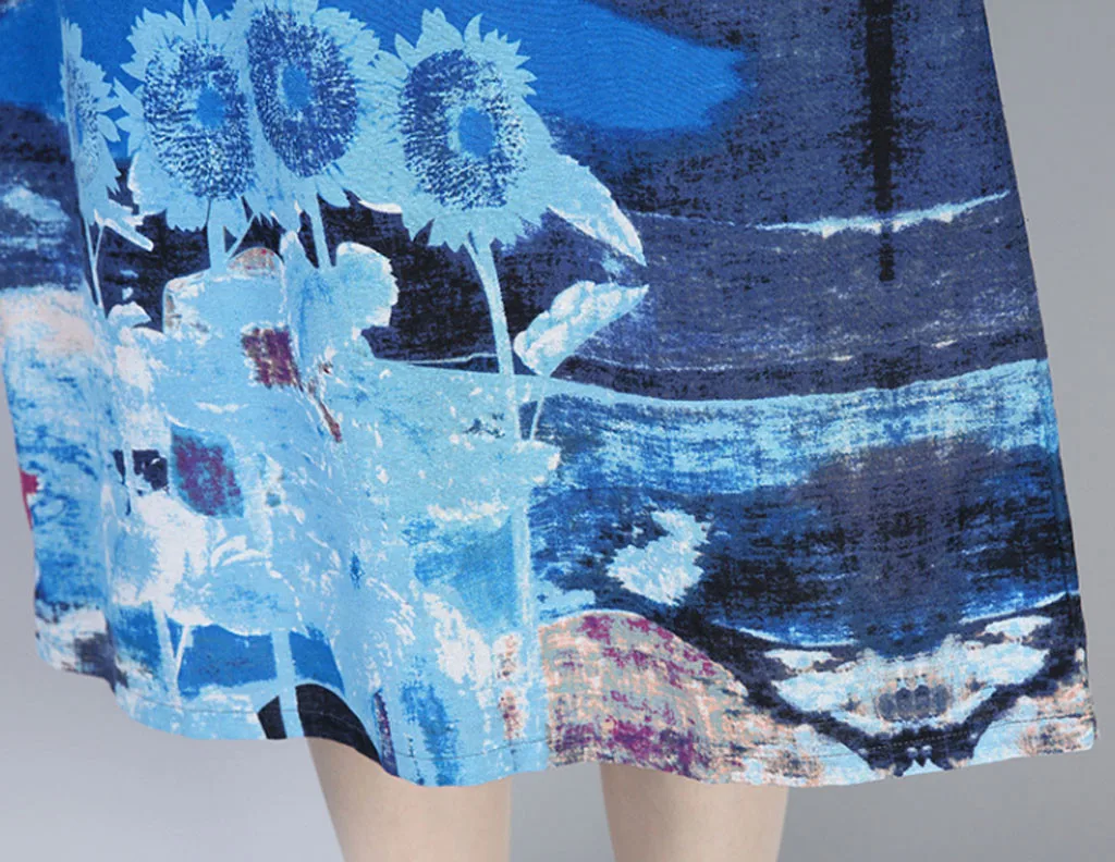 Женское винтажное Свободное платье с цветочным принтом прямое круглым вырезом и