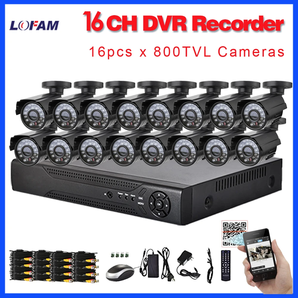 LOFAM 16ch DVR система 16 каналов HDMI видео шт уличная 800TVL CCTV камера видеонаблюдения