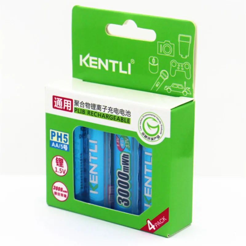KENTLI  1.5v 3000mWh no memory effect aa rechargeable li-ion polymer lithium battery + 4 slots USB Charger