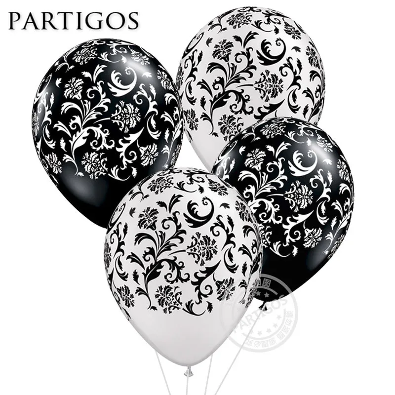 20 шт./лот черно белые латексные воздушные шары с принтом дамаста 12 дюймов
