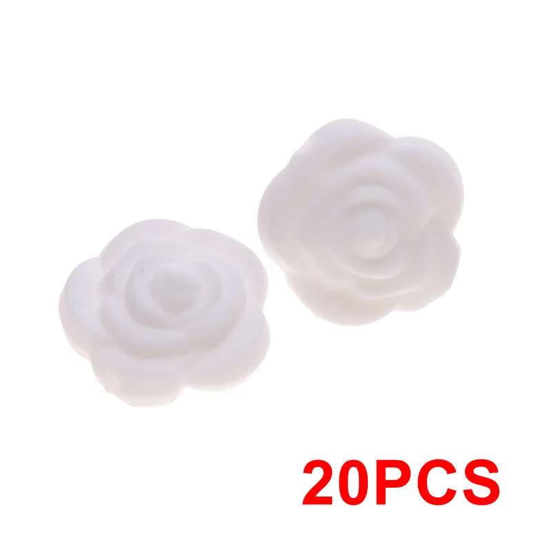 01 White 20 шт. мини-цветок розы Силиконовые Детские Прорезыватели бусины BPA бесплатно Новорожденные прорезывание зубов ожерелье браслет установка DIY Binfant уход подарки - Цвет: 01 White
