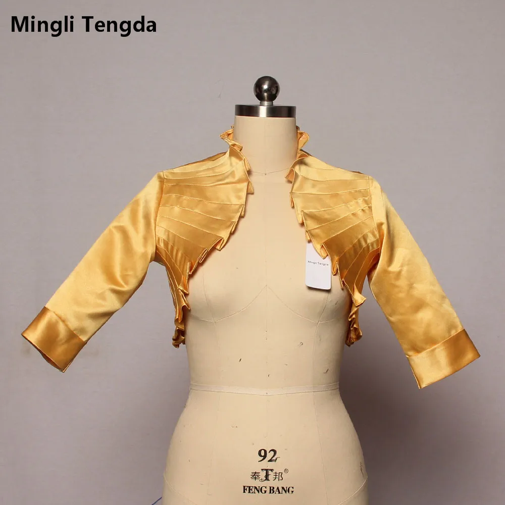 Mingli Tengda, королевский синий Свадебный жакет, болеро для невесты, Женское пальто, накидка, меховая накидка на плечи, гофрированный золотистый жакет с 3/4 рукавом