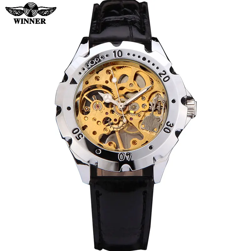 Часы наручные мужские механические в стиле милитари с кожаным