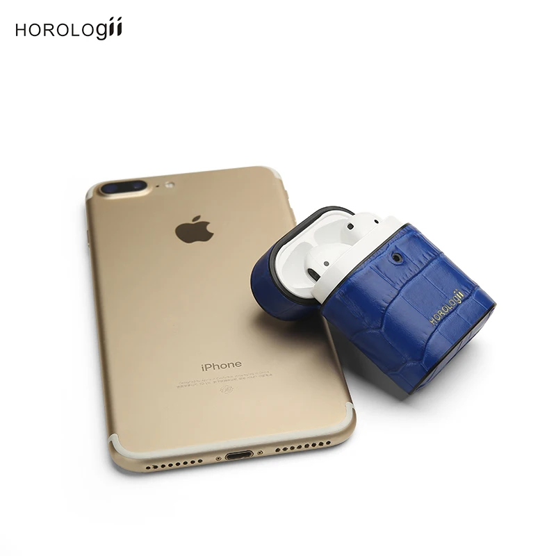 Horologii пользовательское имя бесплатно итальянская кожа синий узор croco для apple AirPods чехол Прямая поставка подарочная упаковка