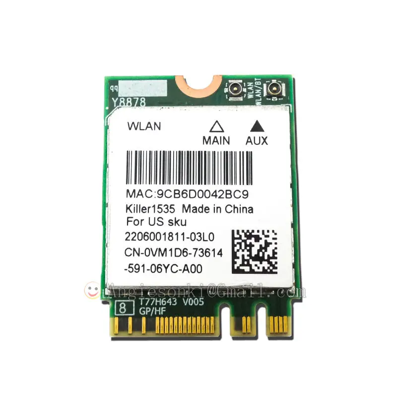 QCNFA364A Killer 1535 NGFF 867M беспроводная 802.11ac + Bluetooth 4 1 WIFI WLAN карта VM1D6 для Dell Alienware 13 R2 15 17