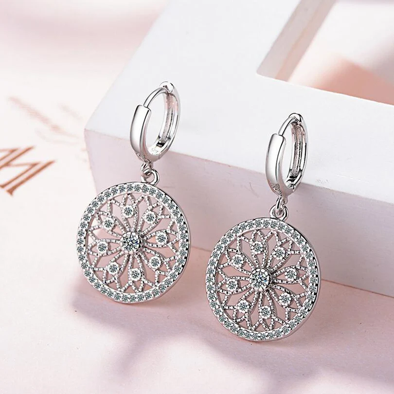 

Round Shape Hoop Earrings Fashion Luxury 925 Silver Zircon Pendant Hoop Earring For Women Lady Wedding Party Earring Jewelry