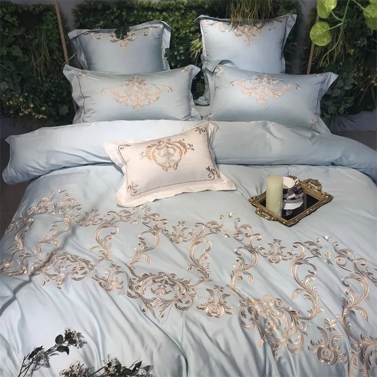 Синий 100S Египетский хлопок Роскошный Королевский Комплект постельного белья с