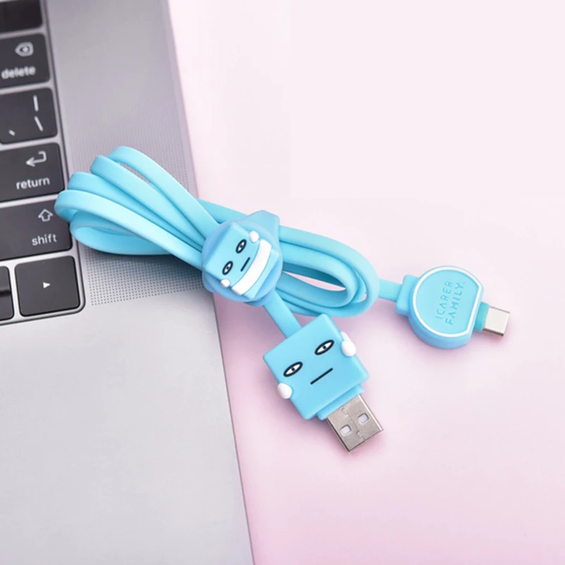 Небесно-голубой 1 м милый мультяшный Micro USB кабель для IPhone samsung type-c зарядный Магнитный зарядный адаптер usb type C кабели для мобильных телефонов - Цвет: Небесно-голубой