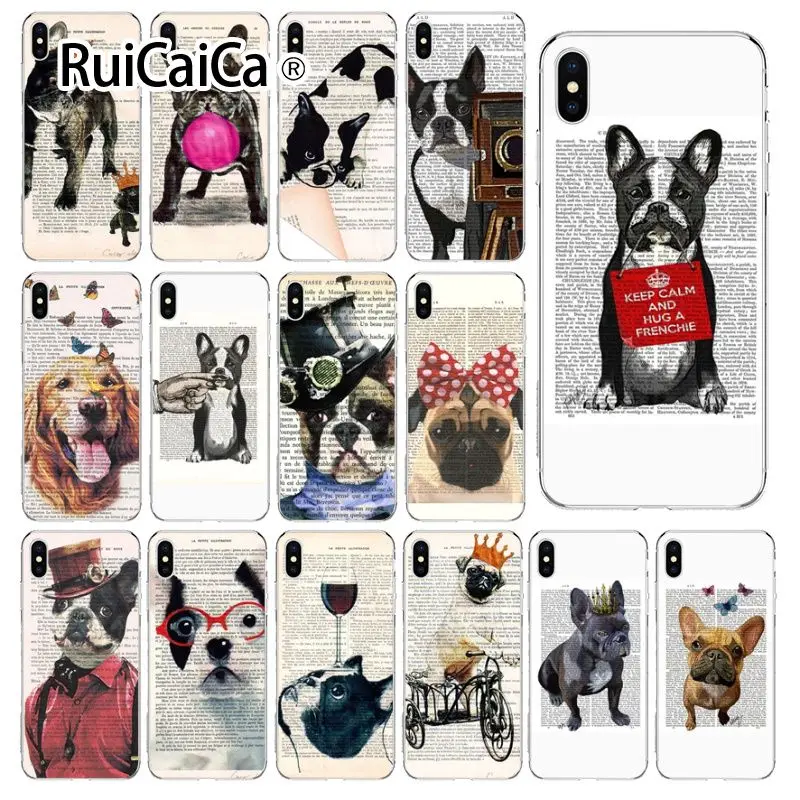 Ruicaica книга газетный фон Французский бульдог Телефон чехол для Apple iPhone 8 7 6 6S Plus X XS