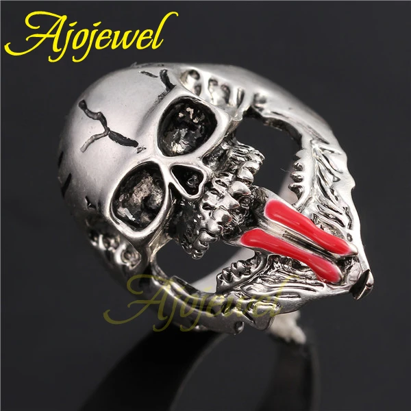 Ajojewel панк черный красный большой череп кольцо Ювелирное Украшение Мужская мода