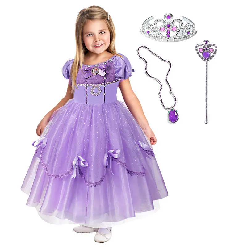 Dress Set-4 Летний костюм «София первая» для девочек; праздничное платье принцессы Софии с пышными рукавами, блестками и бантом для костюмированной вечеринки; детский подарок на день рождения и Хэллоуин - Цвет: Dress Set-4