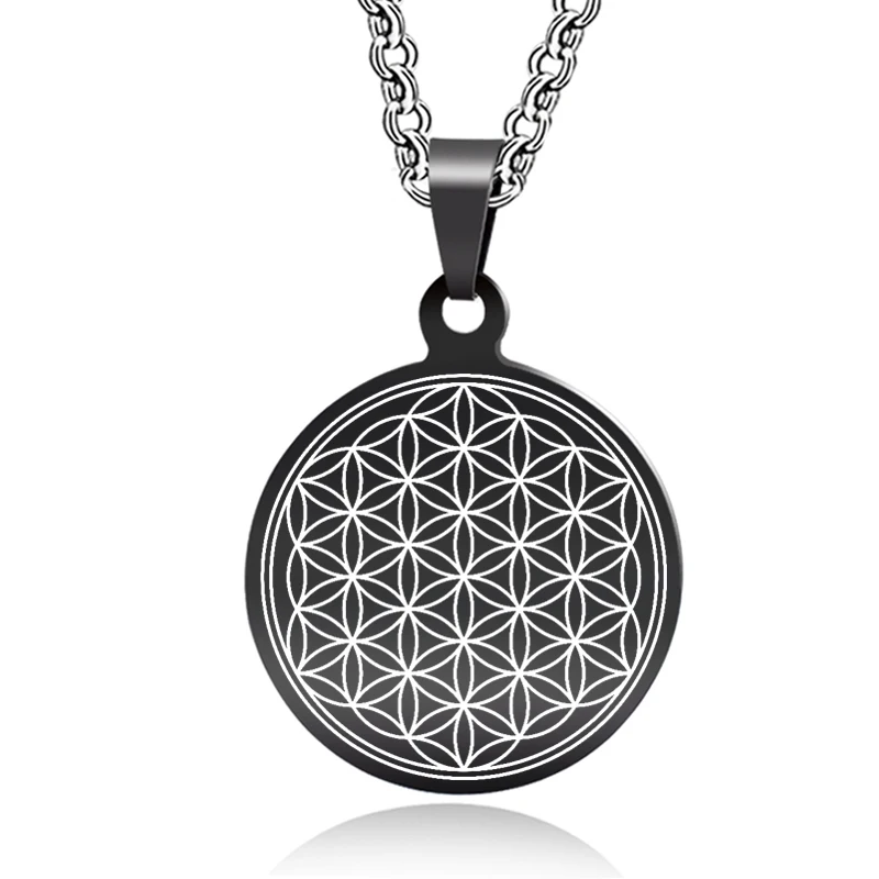 Abaicer-чехол с изображением цветка мандалы жизни черный кулон ожерелье в виде