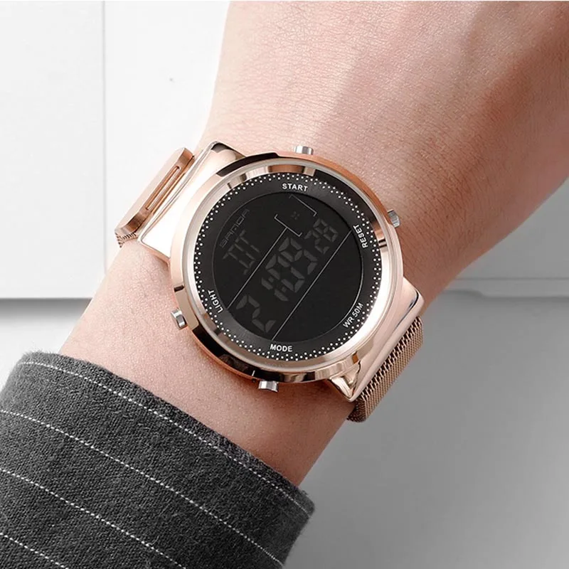 Часы наручные магнитные для мужчин и женщин цифровые светодиодные электронные
