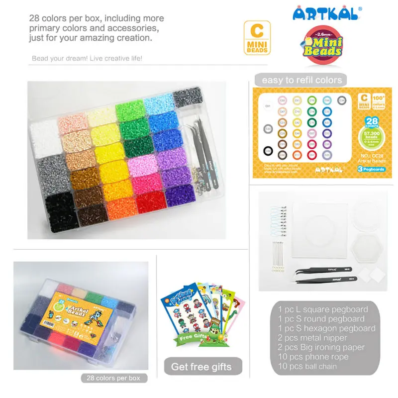 28 цветов artkal/термомозаика коробка набор с Pegboards DIY модные ювелирные изделия