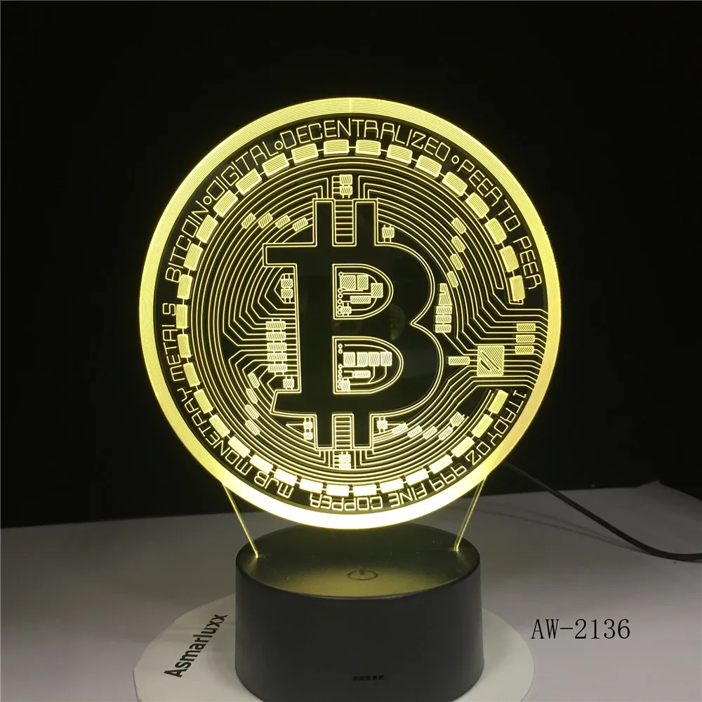 Биткоин 3d лампа семь цветов сенсорный светодиодный визуальный подарок украшение Стол СВЕТОДИОДНЫЙ Ночник Прекрасный 7 цветов Изменение 3d свет AW-1721