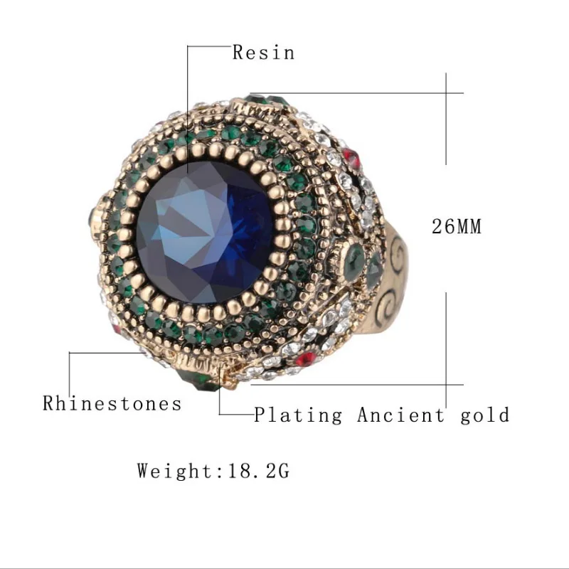 2018 Новые Модные Винтажные кольца в турецком ретро стиле золотого цвета стразы из