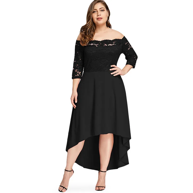 PlusMiss размера плюс 5XL 4XL с открытыми плечами цветочное кружевное элегантное вечернее платье винтажное Ретро красное черное длинное платье для женщин большого размера