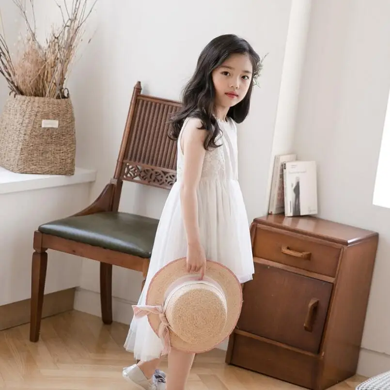 Летнее кружевное платье для девочек белая одежда малышей подростков детское