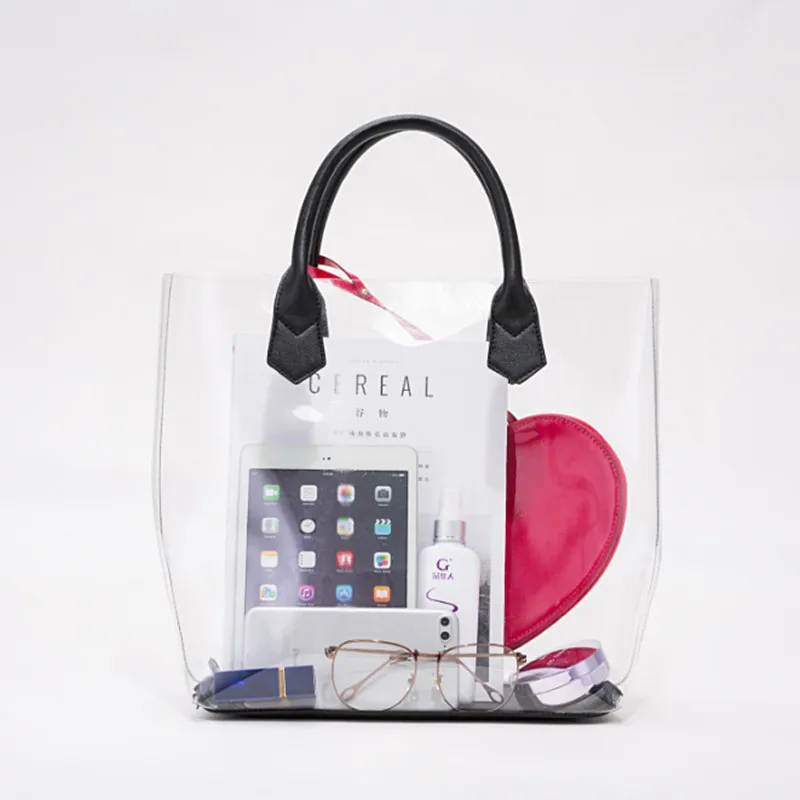 Сумка тоут из ПВХ 2 шт. большая прозрачная сумка с рисунком в виде сердца губ звезд