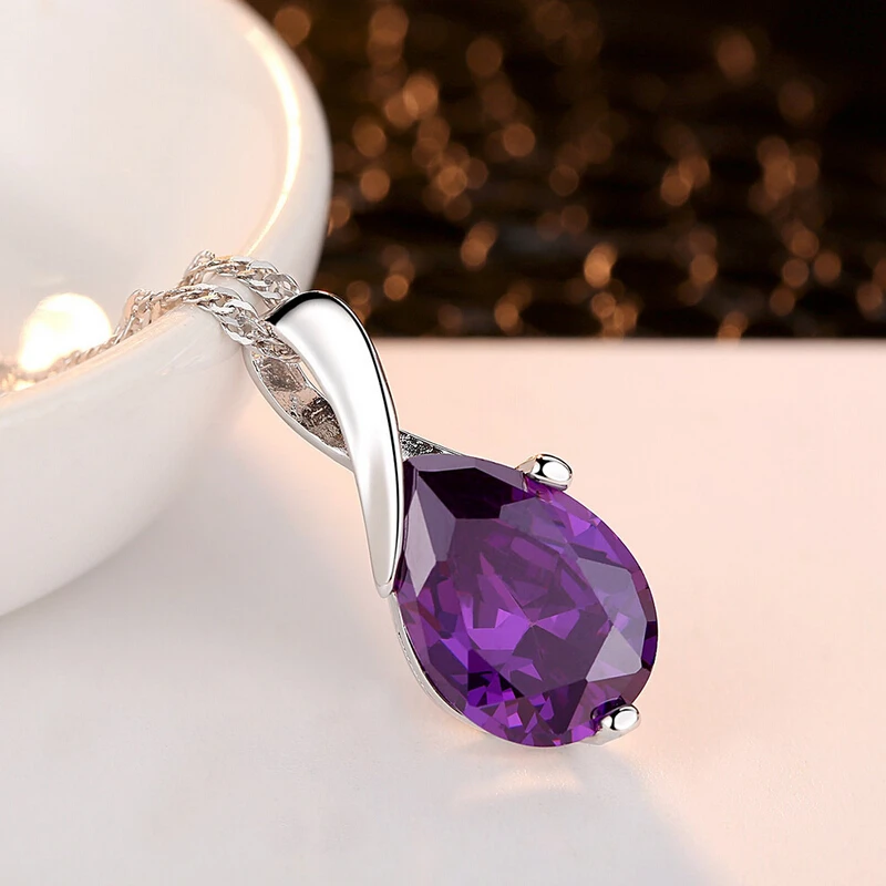 Романтическое фиолетовое ожерелье с подвеской капелькой Бесплатная