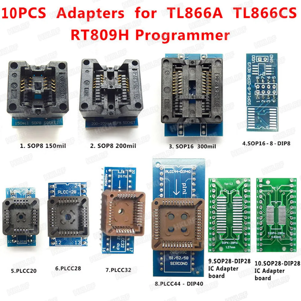 10 шт. разъем адаптера в комплекте SOP8 + SOP16 PLCC32 PLCC44 адаптер для RT809H TL866CS TL866ii Plus EZP2010