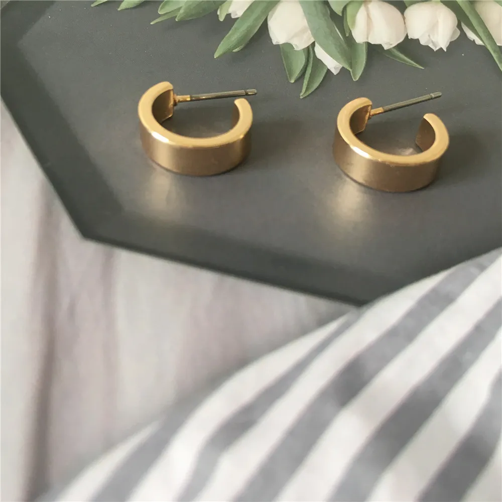 STUD GOLD Милые женские серьги золото с родиевым покрытием покрытие маленькие основные серьги-кольца для женщин девушек - Окраска металла: STUD GOLD