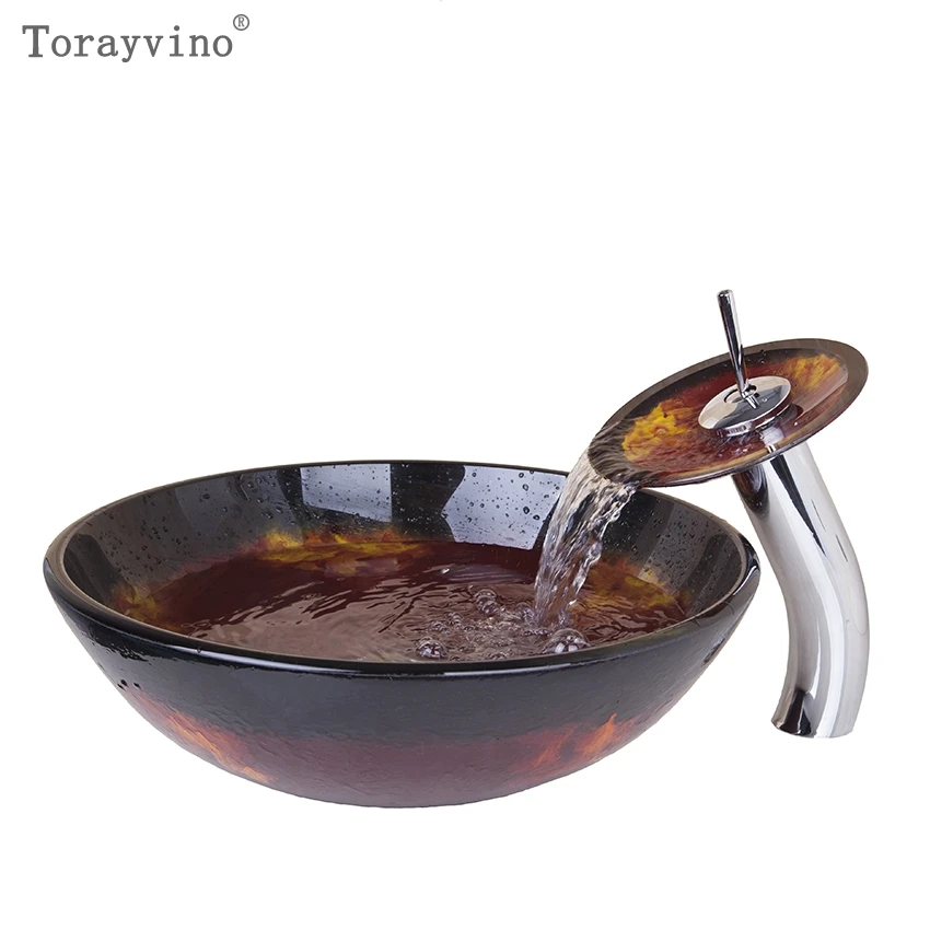 Раковина из закаленного стекла Torayvino US круглая с водопадом|bowl basin|glass sinkbasin sink |