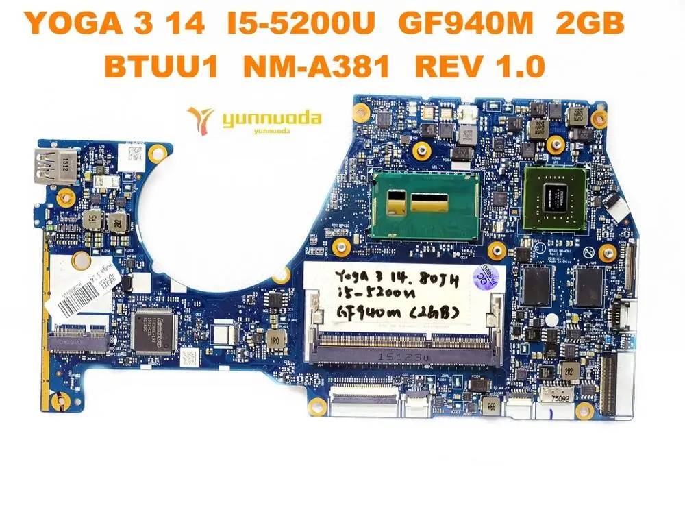 Оригинал для ноутбука Lenovo YOGA 3 14 материнская плата I5 5200U GF940M 2 Гб BTUU1 NM A381 REV 1 0