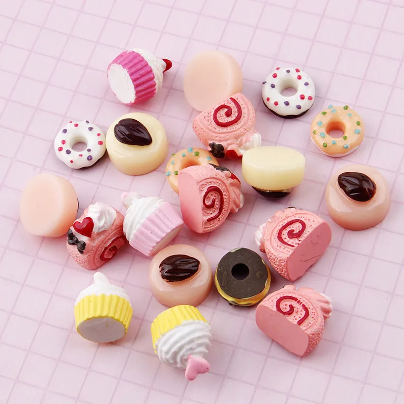 20 шт микс розовый торт Смола плоская спина, кабошон Kawaii DIY Смола Ремесло Украшение Миниатюрный смолы крем хлеб еда для DIY