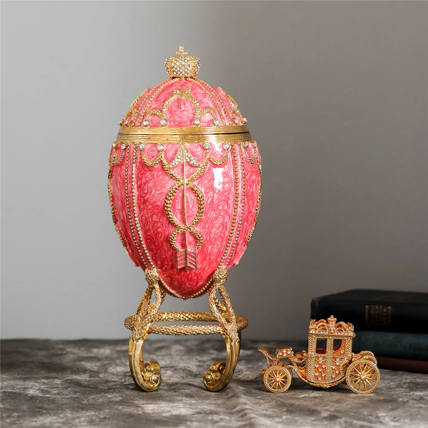 Qifu 1895 Rosebud Faberge яйцо с кареточкой Реплика для домашнего декора | Дом и сад