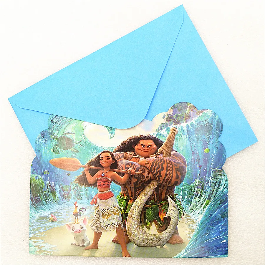 6pc Moana Invitation Card Envelopes For Kids Birthday Party Supplies Baby Shower Decoration Festival Favors | Дом и сад