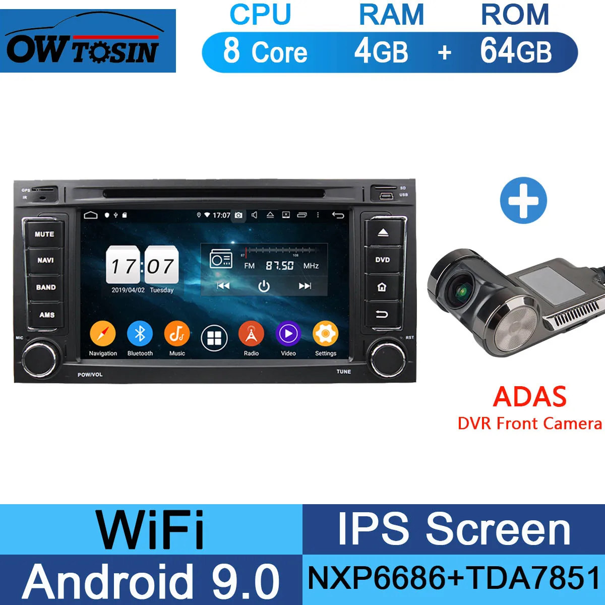 64G Adas Camera " ips 8Core 4G+ 64G Android 9,0 автомобильный dvd-плеер для Фольксваген туарег Т5 мультиван транспортер gps Радио DSP попугай BT CarPlay - Цвет: 64G Adas Camera