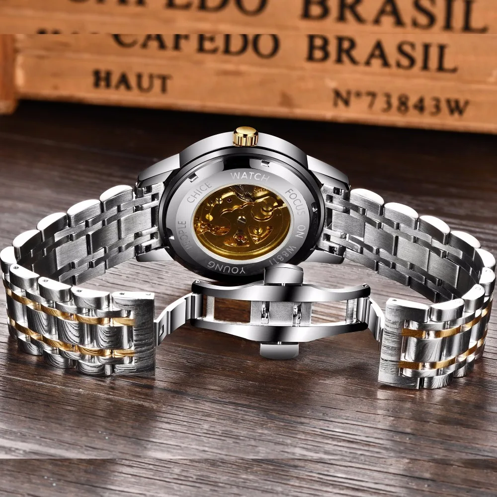 Часы наручные LIGE Мужские механические брендовые Роскошные автоматические