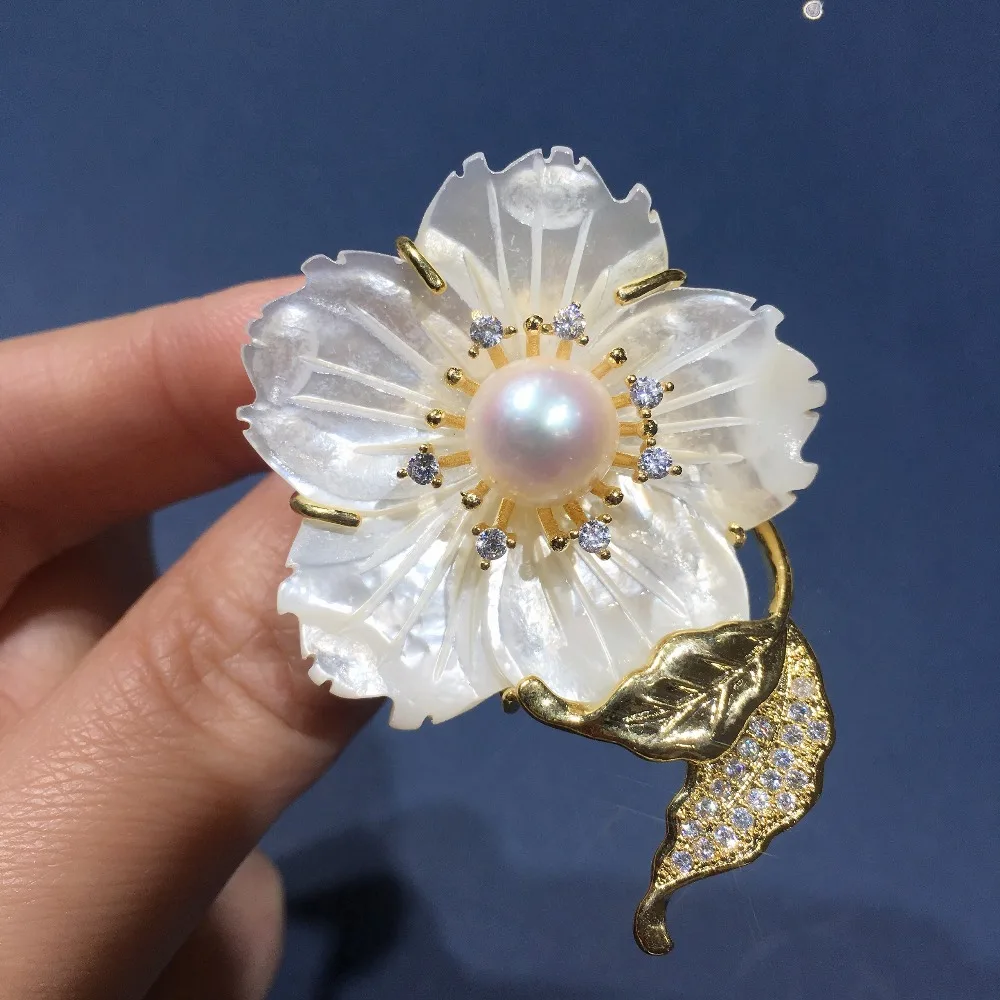 ZHBORUINI Fine Jewelry брошь с натуральным пресноводным жемчугом в виде ракушки цветок брошь на булавке натуральный жемчуг морской ракушки ювелирное изделие Женская бутоньерка