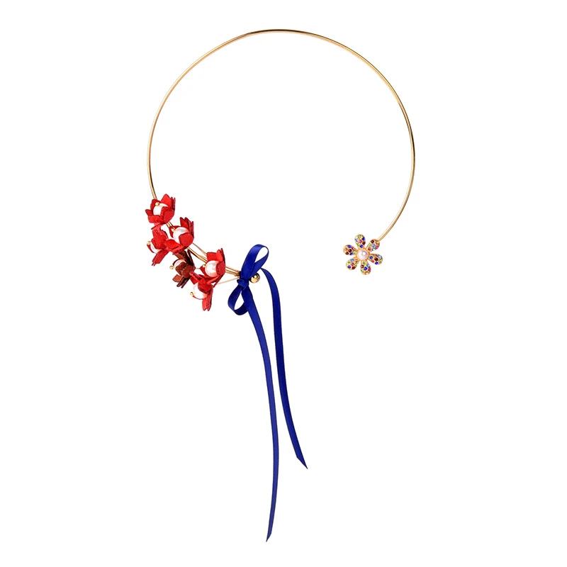 Ожерелье женское из искусственной кожи с красным Цирконом и жемчугом | Украшения