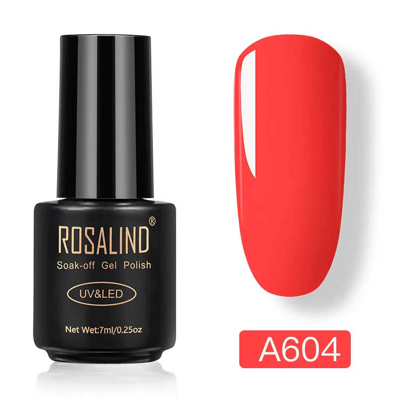 A604 ROSALIND, УФ неоновый Гель-лак для ногтей, набор для маникюра, 7 мл, гибридный лак для ногтей, полуперманентный гель лак, замачиваемый Праймер, базовое верхнее покрытие - Цвет: A604