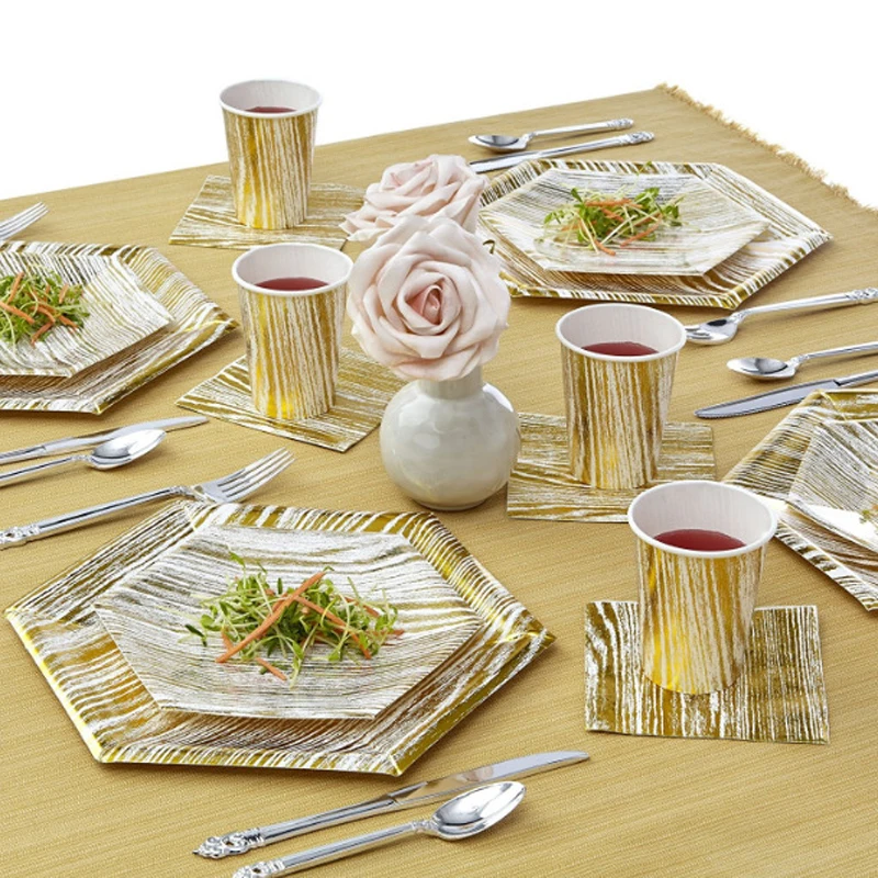 40pcs New Gold Sliver Foil Disposable Tableware Party Paper Plates Cups Baby Shower Favor Wedding Birthday Supplies | Дом и сад
