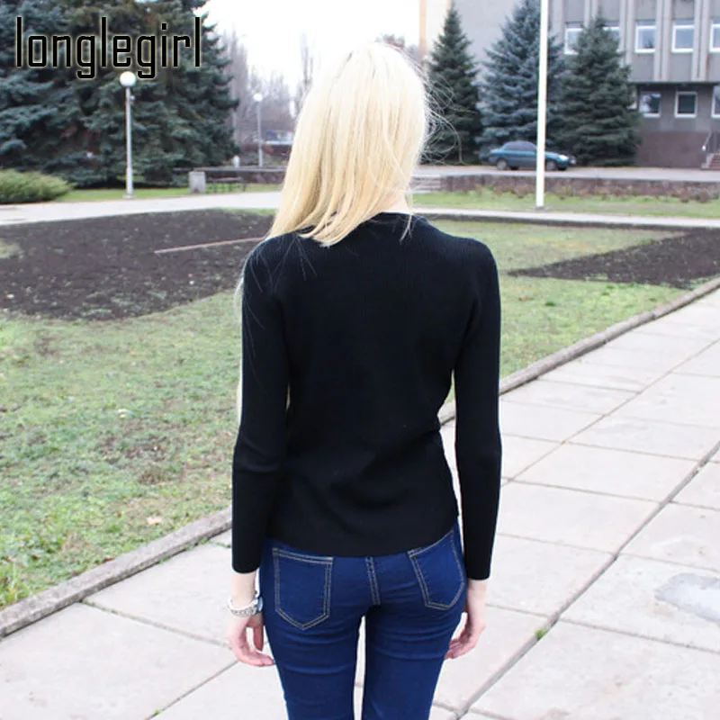 Spring Autumn Women Sweater Female Pullover Warm Top Black Long Sleeve Diamond Hollow Out V-neck Cotton Office Lady Slim | Женская