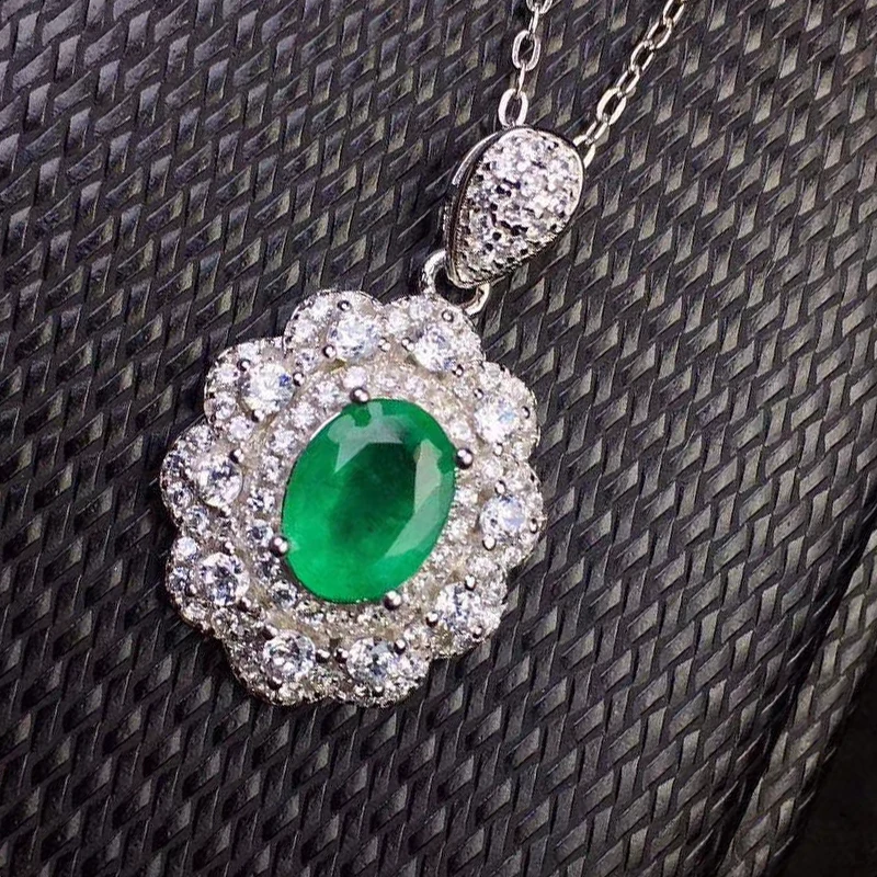 

Vintage emerald necklace pendant for wedding 6 mm * 8 mm 1 ct natural emerald pendant 925 sterling silver emerald jewelry
