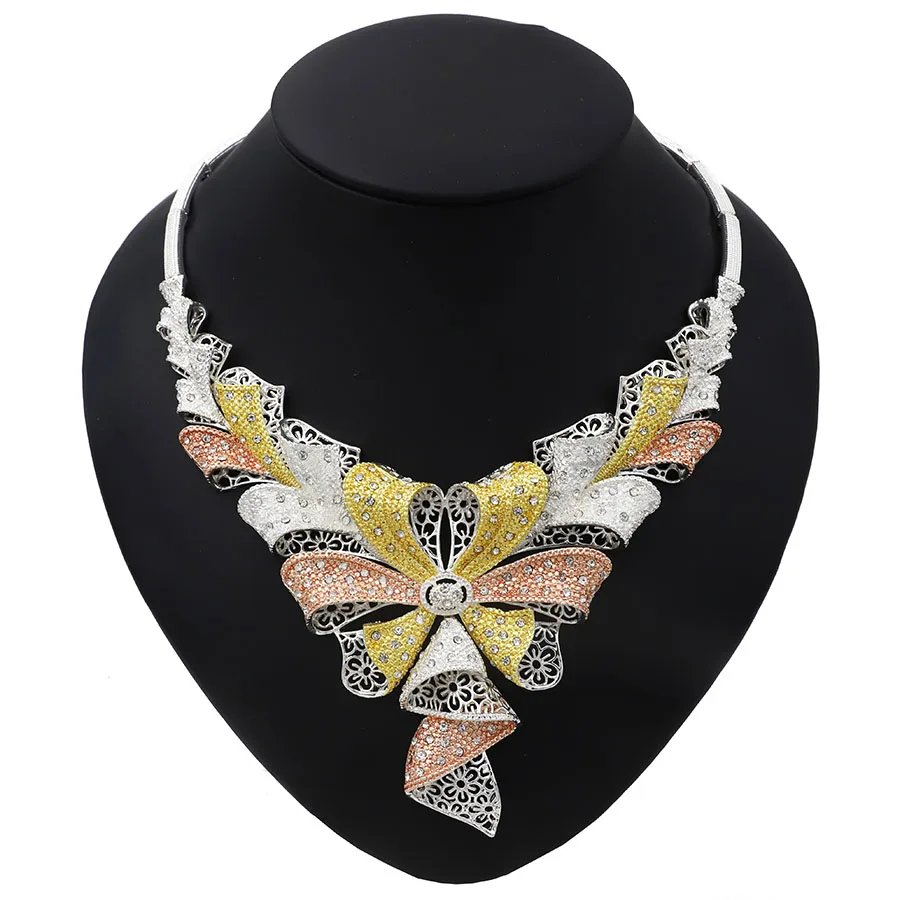 TSROUND три тона с бантом набор украшений для женщин Дубай нормальный Циркон в