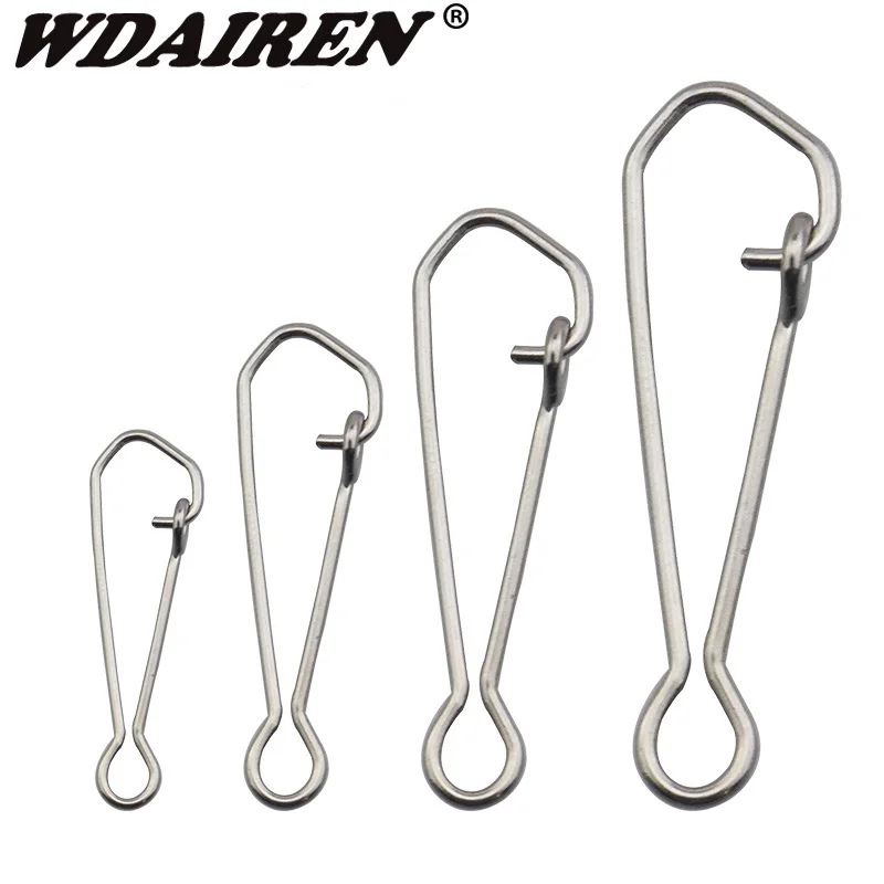 

100pcs/lot Safety Snaps Fishing Swivel Hook Connector Stainless Steel Hook Lock Snap Swivels Solid Rings WD-026
