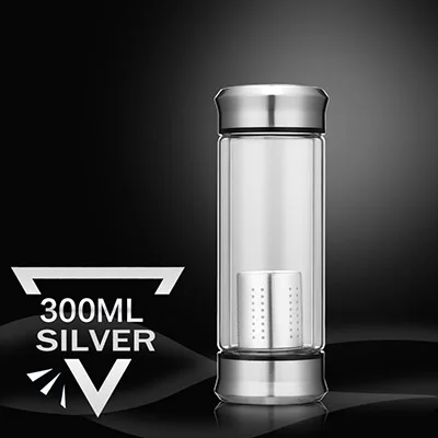 Silver 300ML Стеклянная бутылка для воды с двойными стенками, 300 мл, 400 мл, с ситечком для чайного чая, стеклянная бутылка для заварки, разборка термоса - Цвет: Silver 300ML
