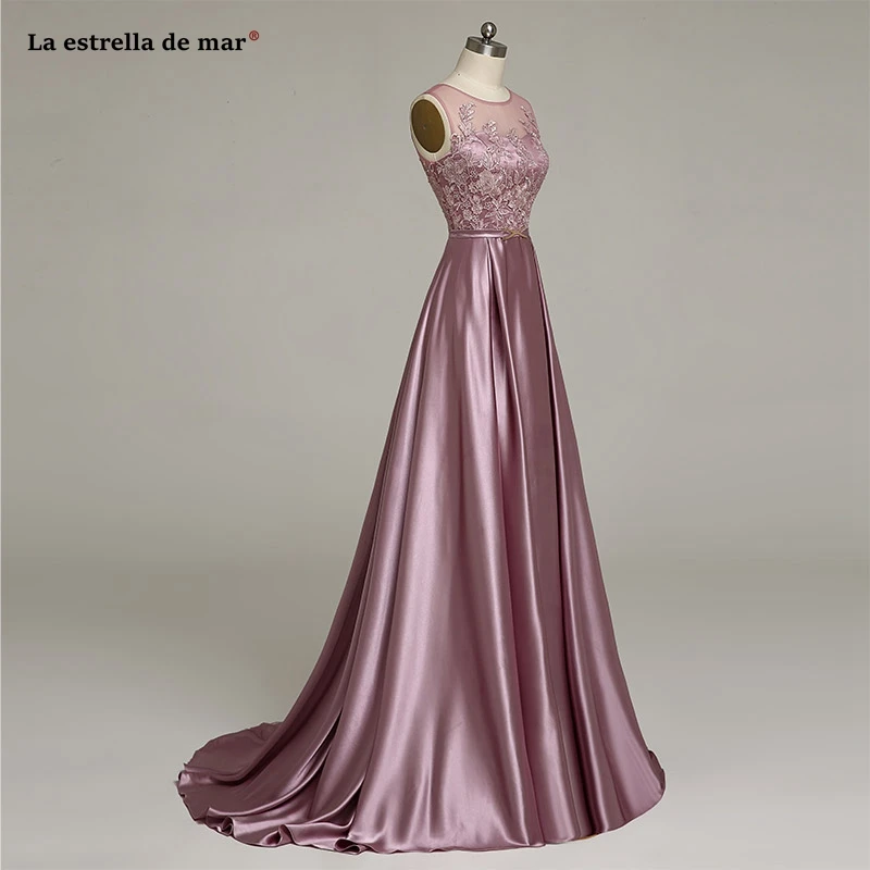 Vestido madrinha longo2019 новые из кружева, с вырезом на шее атласные линии Фиолетовый королевский синий розовые платья подружки невесты длинное свадебное платье