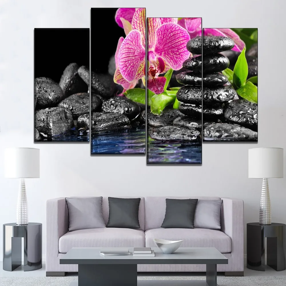 Modern Canvas Print Nature Purple Orchid And Zen Picture Living Room Wall Art Decor One Set 3 Piece Framed Or Frameless Painting | Дом и сад