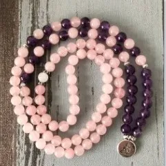 Buddha Bracelet Горячие женщины Мала ожерелье и браслеты для женщин Роза кварца аметисты Йога браслет Мала Лотос 108 бусины розовый браслет - Окраска металла: Buddha Bracelet