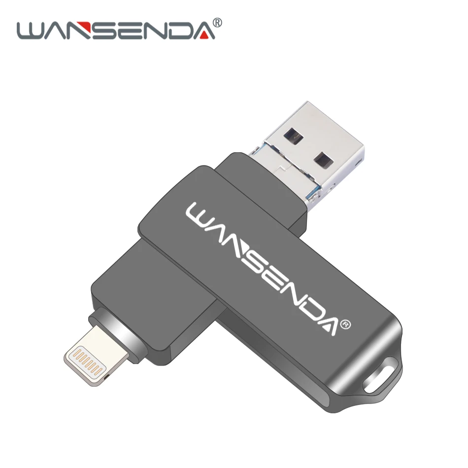 Gray Флэш-накопитель wansenda 3,0 OTG USB флэш-накопитель 128 ГБ флеш-накопитель 16 ГБ 32 ГБ 64 Гб Флешка 3 в 1 Micro USB флешка для iPhone XS MAX/X/8 Plus - Цвет: Gray
