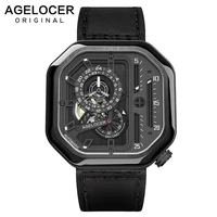 agelocer luxury brand waterproof sport watch men black leather strap watch luxury watch men automatic 5802j1