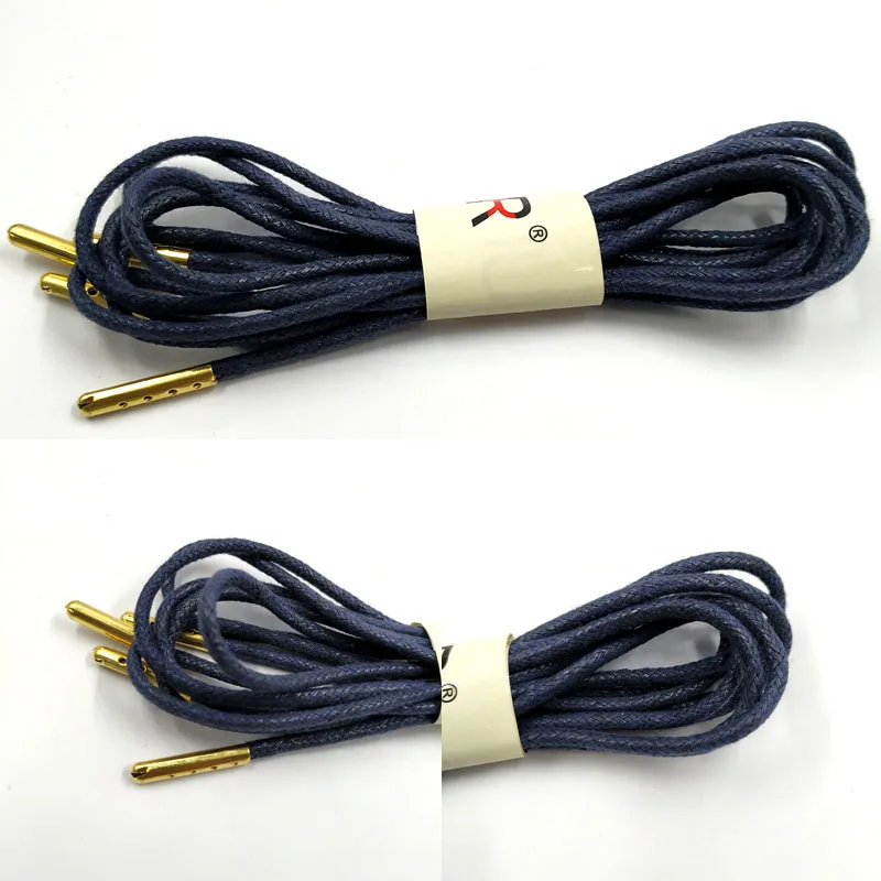 03 Blue Golden JUPHAIR тонкие Вощеные хлопковые шнурки круглые золотые металлические головы восковая шнурка платье кожаные шнурки для обуви ботинок шнурки для спортивной обуви - Цвет: 03 Blue Golden
